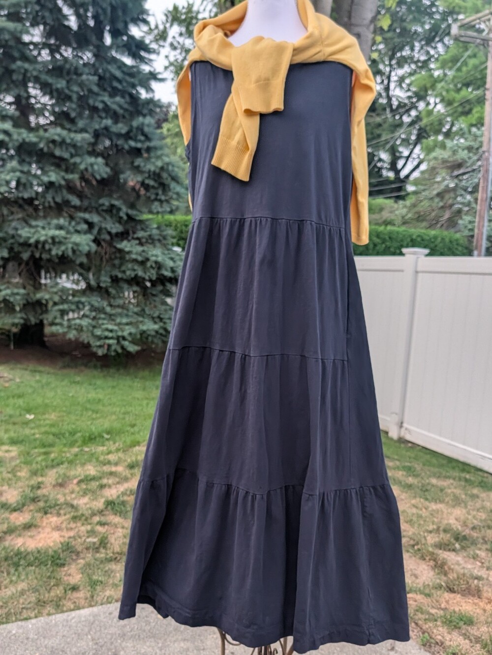 ME + EM Women's Maxi Dress US 12 UK 16 Navy Blue 100% Cotton Tiered Boho Comfy